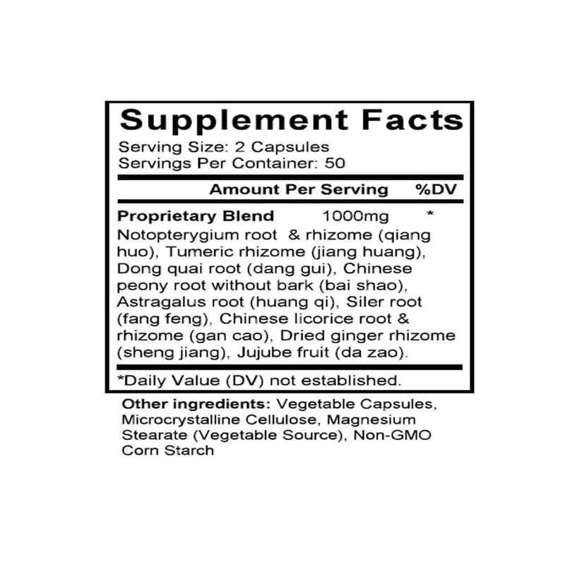 Juan Bi Tang (Chiang-huo & Curcuma Combination) (100 Capsules) - Supplement Facts
