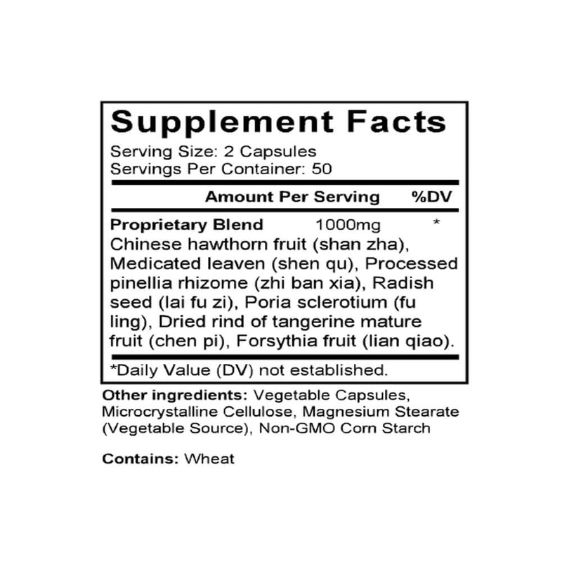 Bao He Wan (Citrus & Crataegus Formula) (100 Capsules) - Supplement Facts