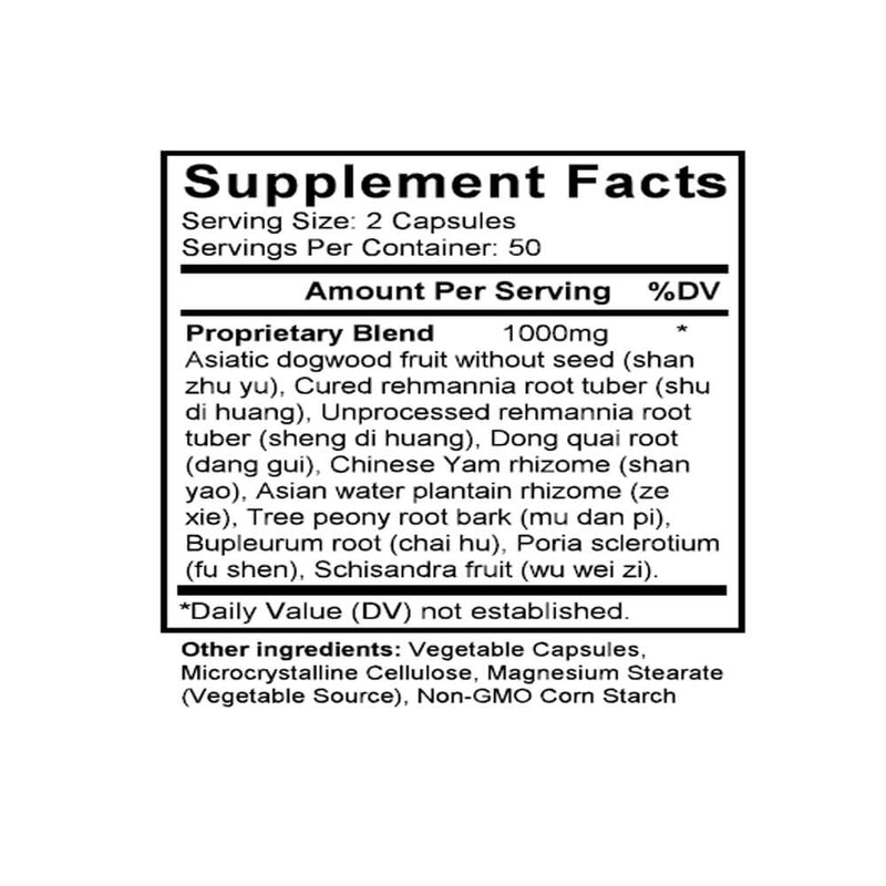 Ming Mu Di Huang Wan (Cornus & Rehmannia Formula) (100 Capsules) - Supplement Facts