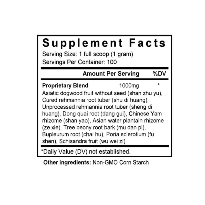 Ming Mu Di Huang Wan (Cornus & Rehmannia Formula) (100 Grams Granules) - Supplement Facts