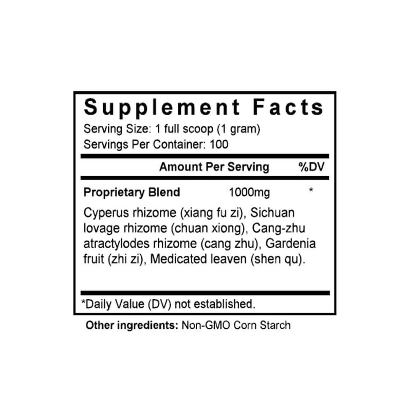 Yue Ju Wan (Cyperus & Atractylodes Formula) (100 Grams Granules) - Supplement Facts