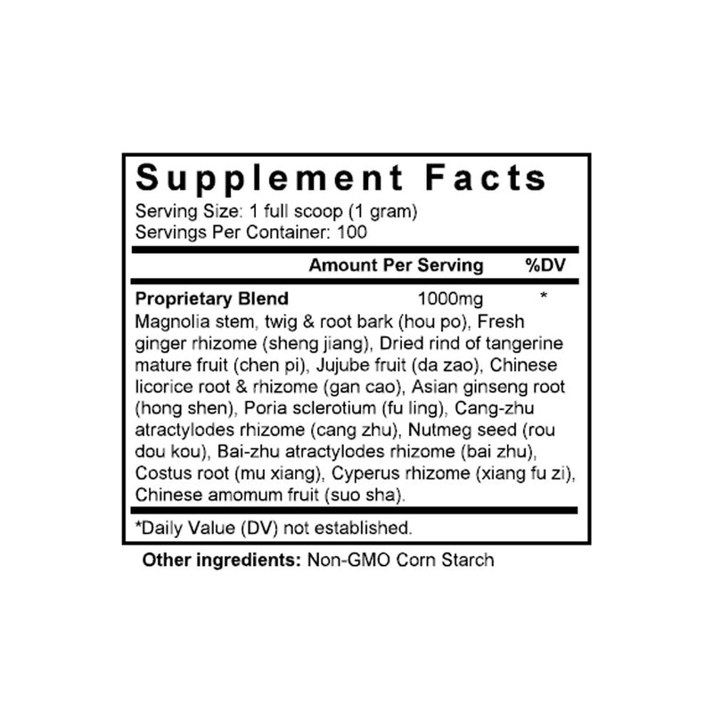 Xiang Sha Yang Wei Tang (Cyperus & Cluster Formula) (100 Grams Granules) - Supplement Facts
