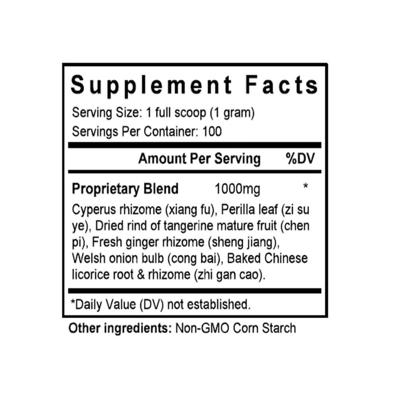Xiang Su San (Cyperus & Perilla Formula) (100 Grams Granules) - Supplement Facts