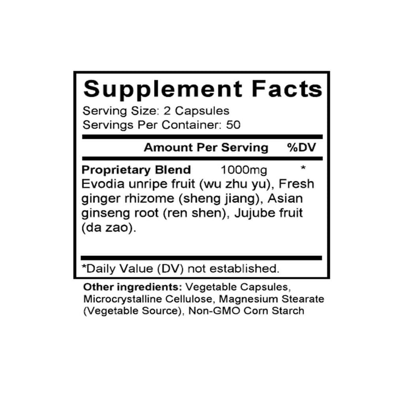 Wu Zhu Yu Tang (Evodia Combination) (100 Capsules) - Supplement Facts