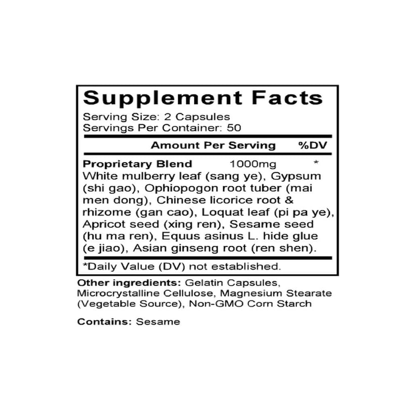 Qing Zao Jiu Fei Tang (Eriobotrya & Ophiopogon Combination) (100 Capsules) - Supplement Facts