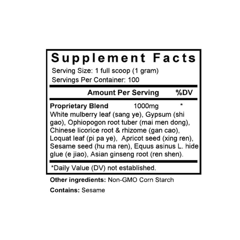 Qing Zao Jiu Fei Tang (Eriobotrya & Ophiopogon Combination) (100 Grams Granules) - Supplement Facts