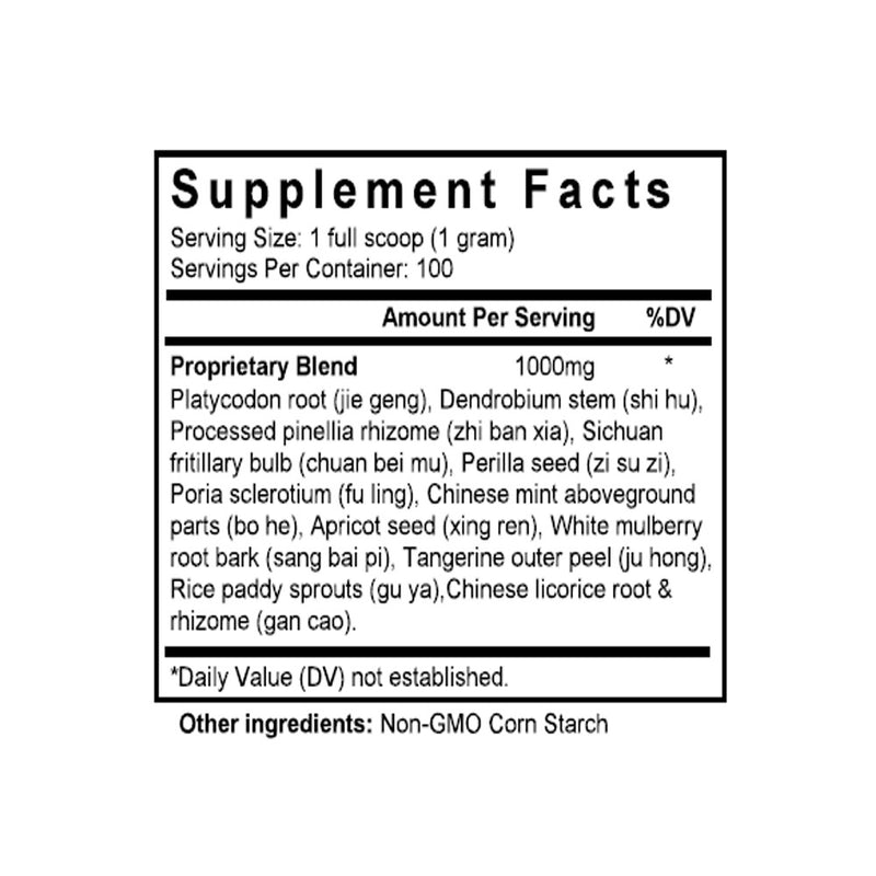 Ning Sou Wan (Fritillaria & Platycodon Formula) (100 Grams Granules) - Supplement Facts