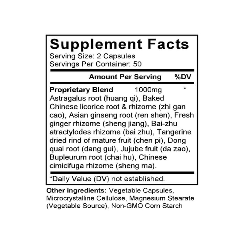 Bu Zhong Yi Qi Tang (Ginseng & Astragalus Combination) (100 Capsules) - Supplement Facts