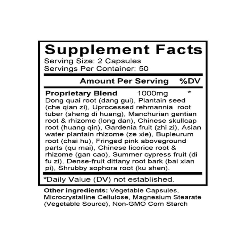 Long Dan Xie Gan Tang (Bian Fang) (Gentiana Combination) (100 Capsules) - Supplement Facts
