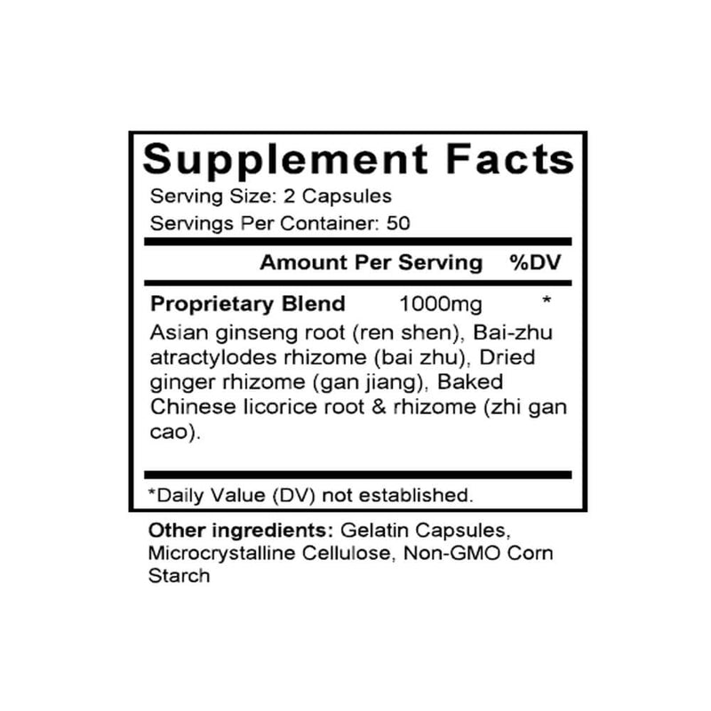 Li Zhong Tang (Ren Shen Tang) (Ginseng & Ginger Combination) (100 Capsules) - Supplement Facts