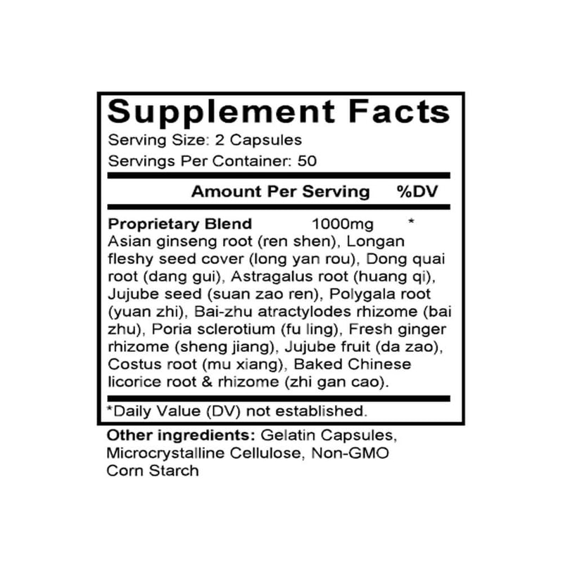 Gui Pi Tang (Ginseng & Longan Combination) (100 Capsules) - Supplement Facts