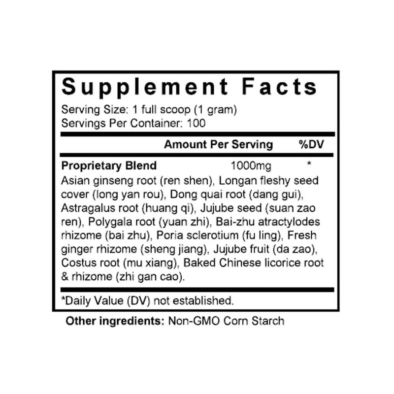 Gui Pi Tang (Ginseng & Longan Combination) (100 Grams Granules) - Supplement Facts