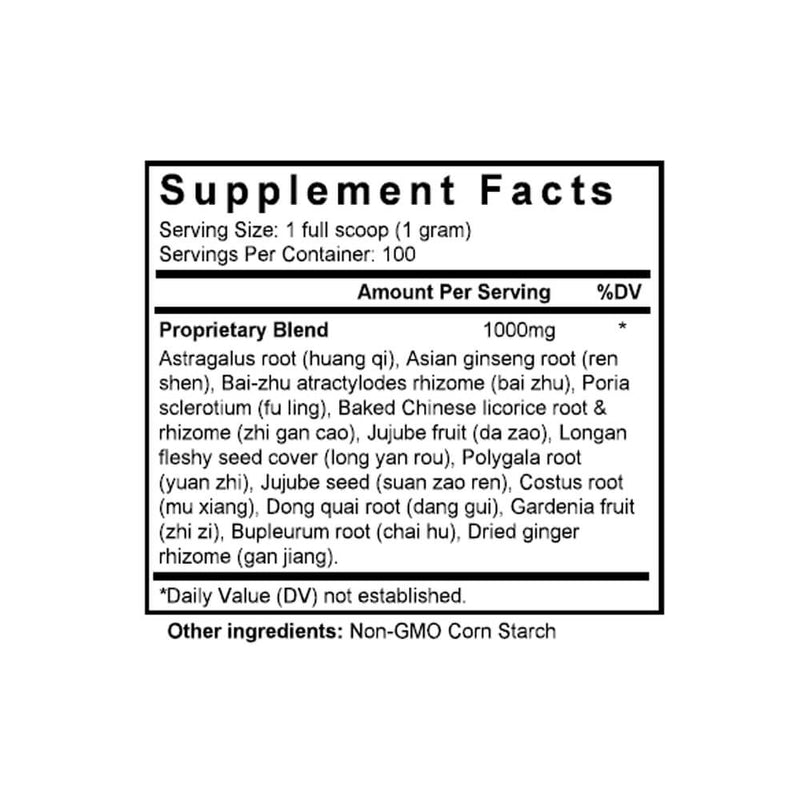Jia Wei Gui Pi Tang (Ginseng, Longan & Bupleurum Combination) (100 Grams Granules) - Supplement Facts