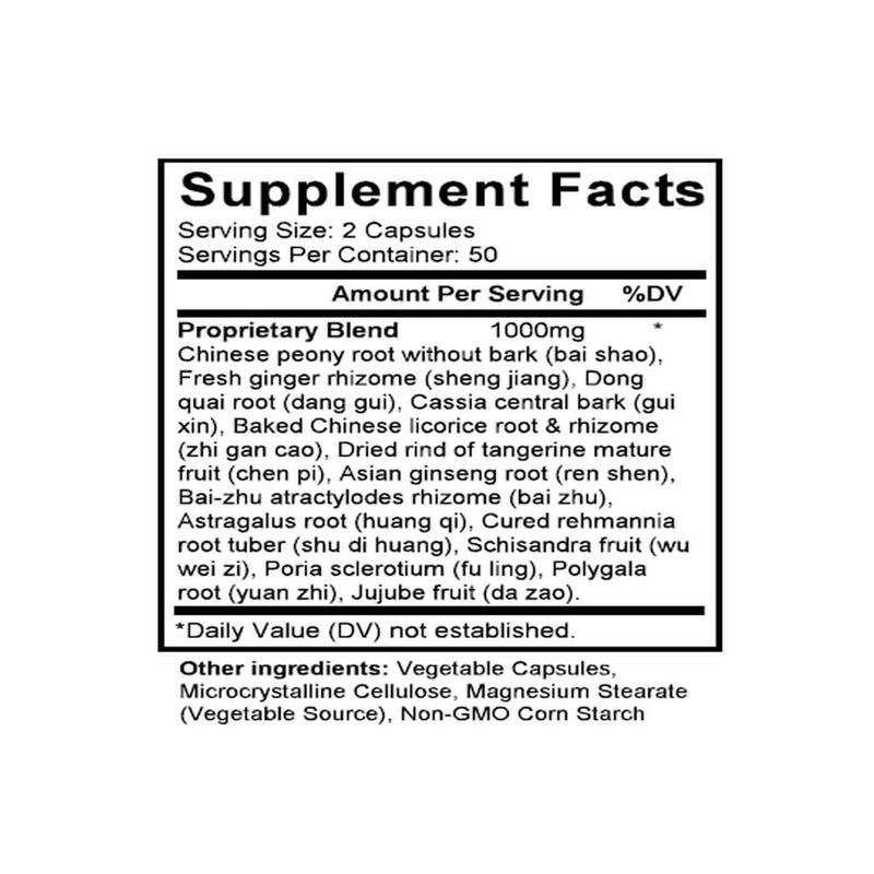 Ren Shen Yang Rong Tang (Ginseng Nutritive Combination) (100 Capsules) - Supplement Facts