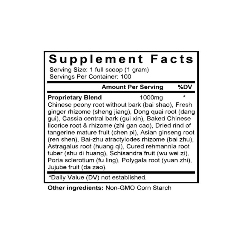 Ren Shen Yang Rong Tang (Ginseng Nutritive Combination) (100 Grams Granules) - Supplement Facts