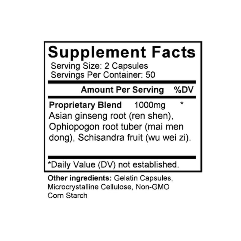 Sheng Mai San (Ginseng & Ophiopogon Formula) (100 Capsules) - Supplement Facts