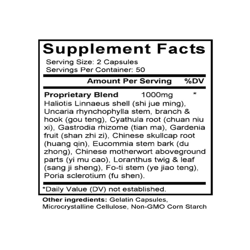 Tian Ma Gou Teng Yin (Gastrodia & Uncaria Combination) (100 Capsules) - Supplement Facts