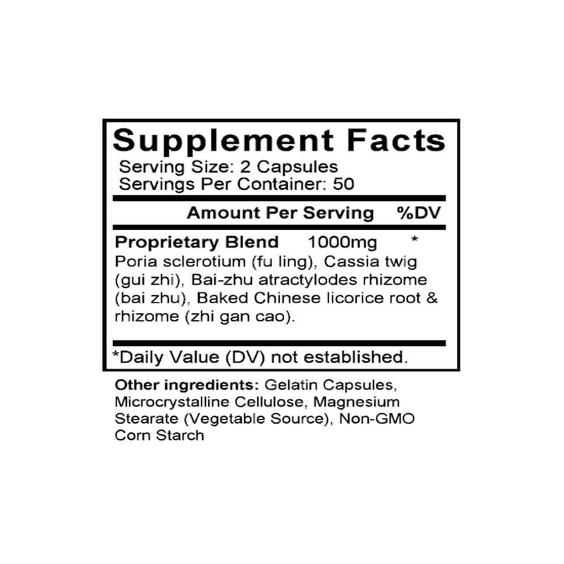 Ling Gui Zhu Gan Tang (Hoelen & Atractylodes Combination) (100 Capsules) - Supplement Facts