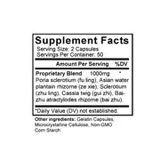 Wu Ling San (Hoelen Five Herb Formula) (100 Capsules) - Supplement Facts