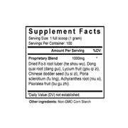 Qi Bao Mei Ran Dan (Ho-shou-wu & Lycium Formula) (100 Grams Granules) - Supplement Facts