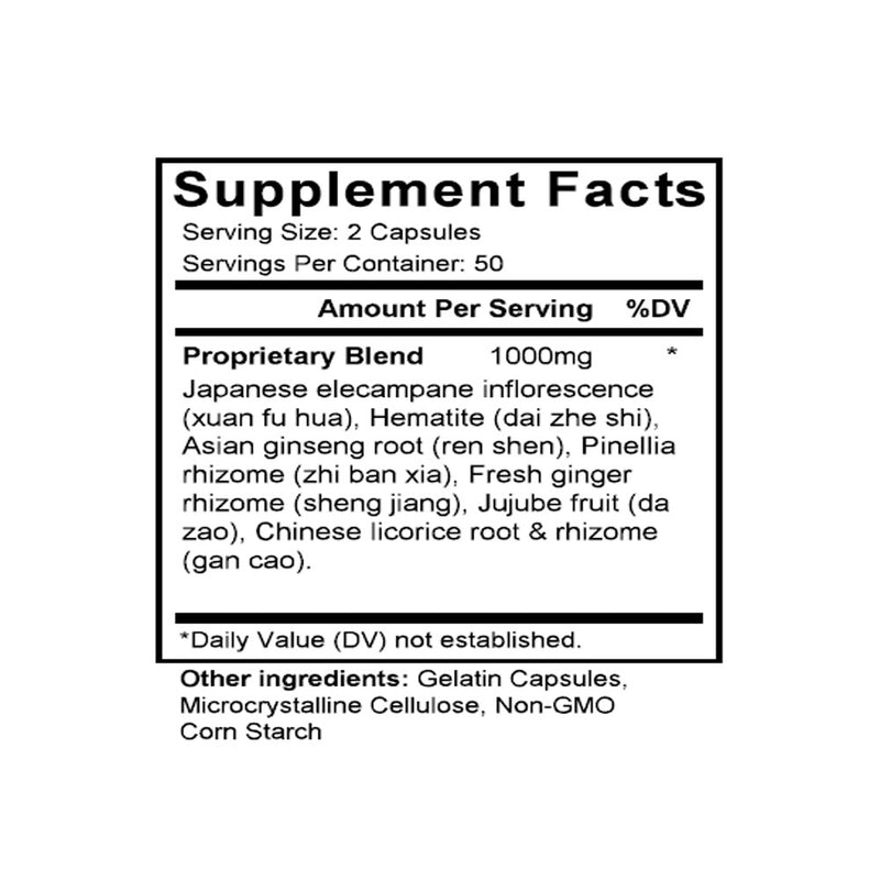 Xuan Fu Hua Dai Zhe Shi Tang (Inula & Hematite Combination) (100 Capsules) - Supplement Facts