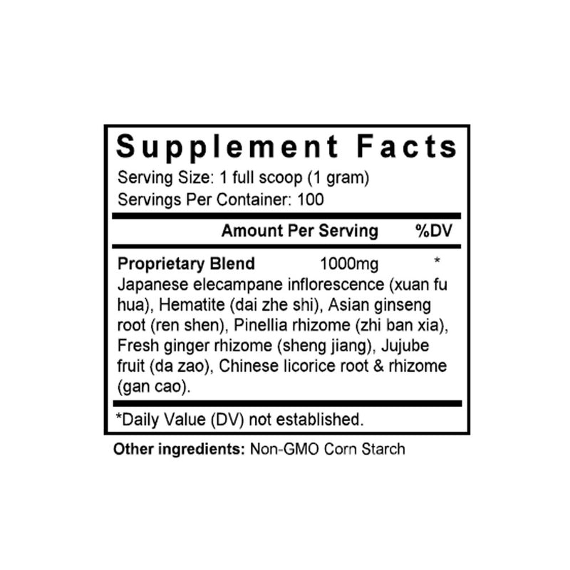 Xuan Fu Hua Dai Zhe Shi Tang (Inula & Hematite Combination) (100 Grams Granules) - Supplement Facts