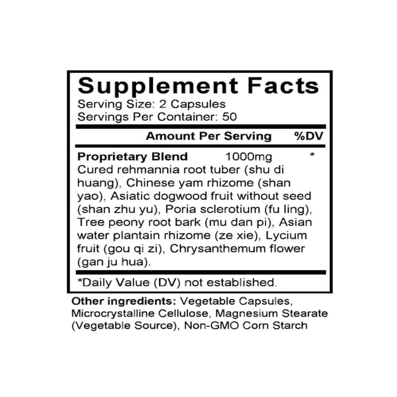 Qi Ju Di Huang Wan (Lycium, Chrysanthemum & Rehmannia Formula) (100 Capsules) - Supplement Facts