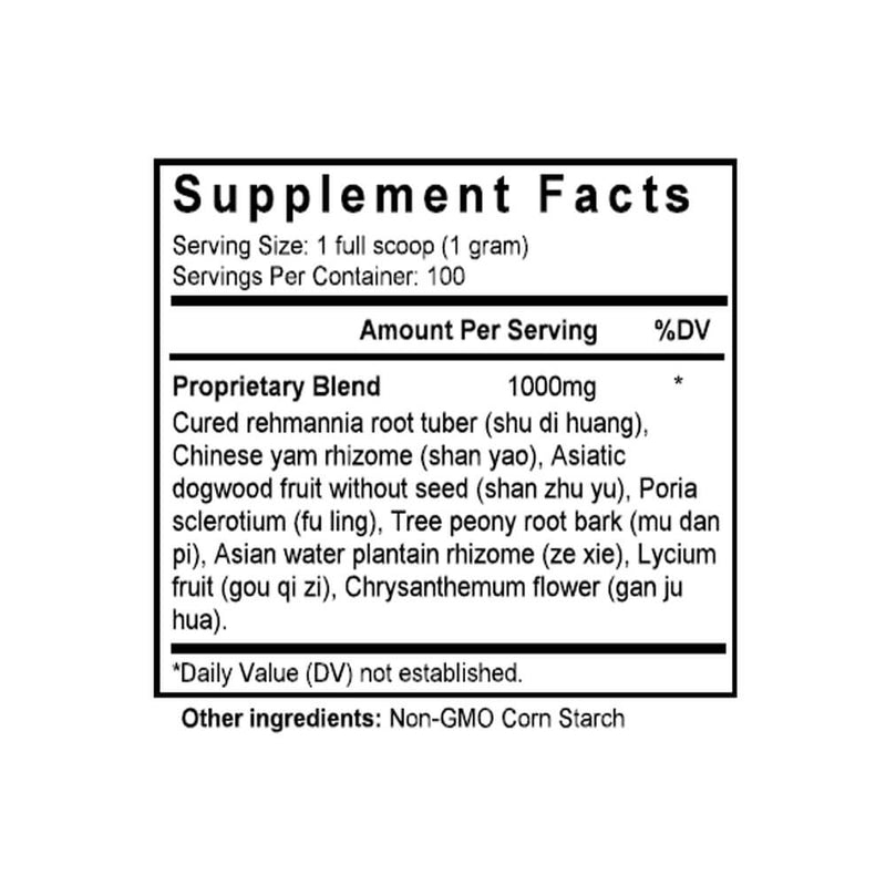 Qi Ju Di Huang Wan (Lycium, Chrysanthemum & Rehmannia Formula) (100 Grams Granules) - Supplement Facts