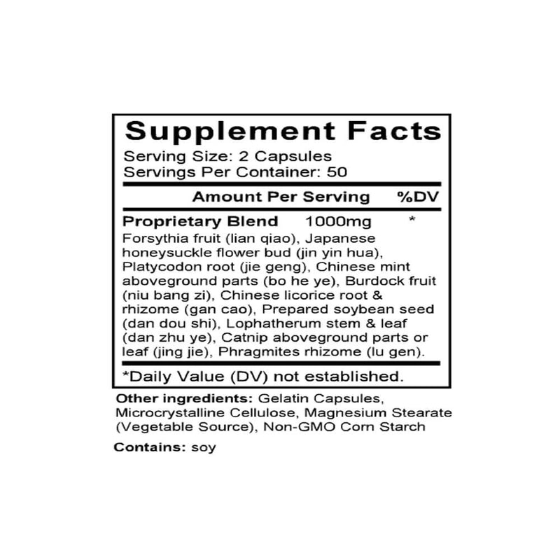 Yin Qiao San (Lonicera & Forsythia Formula) (100 Capsules) - Supplement Facts