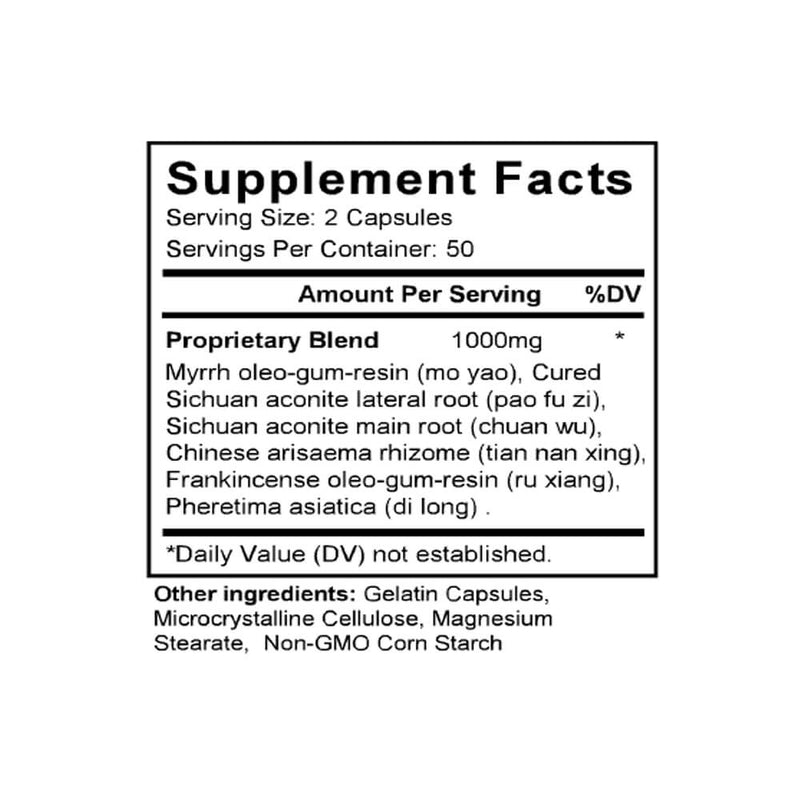Xiao Huo Luo Dan (Myrrh & Aconite Formula) (100 Capsules) - Supplement Facts