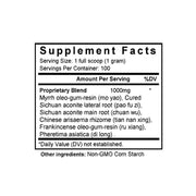 Xiao Huo Luo Dan (Myrrh & Aconite Formula) (100 Grams Granules) - Supplement Facts