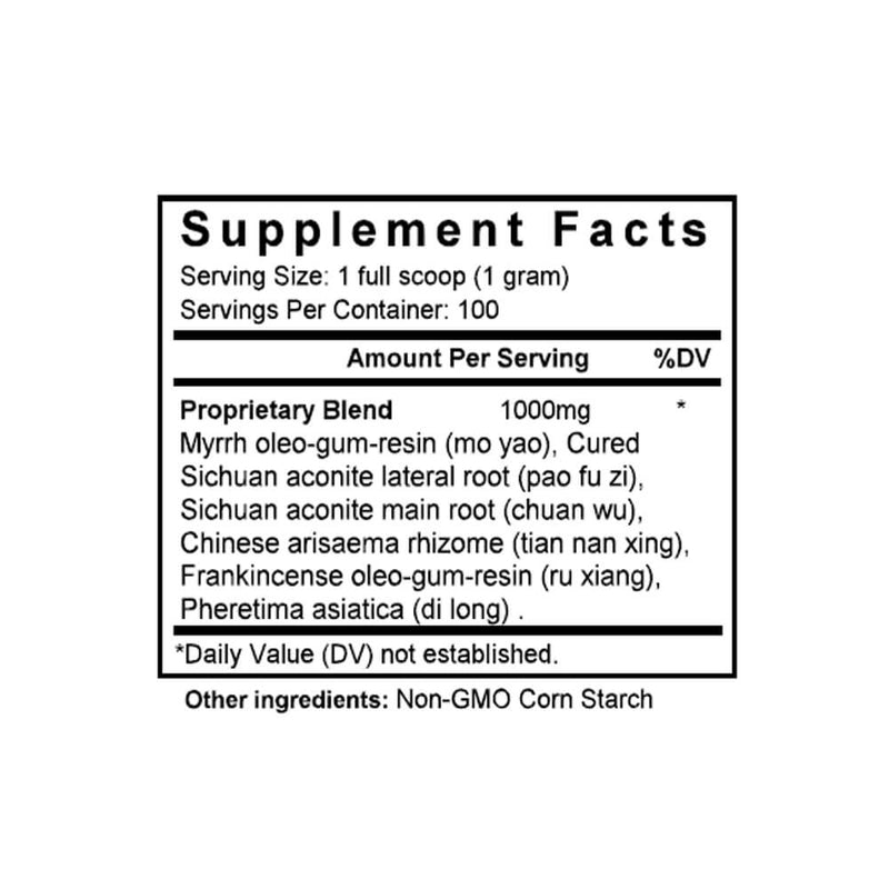 Xiao Huo Luo Dan (Myrrh & Aconite Formula) (100 Grams Granules) - Supplement Facts