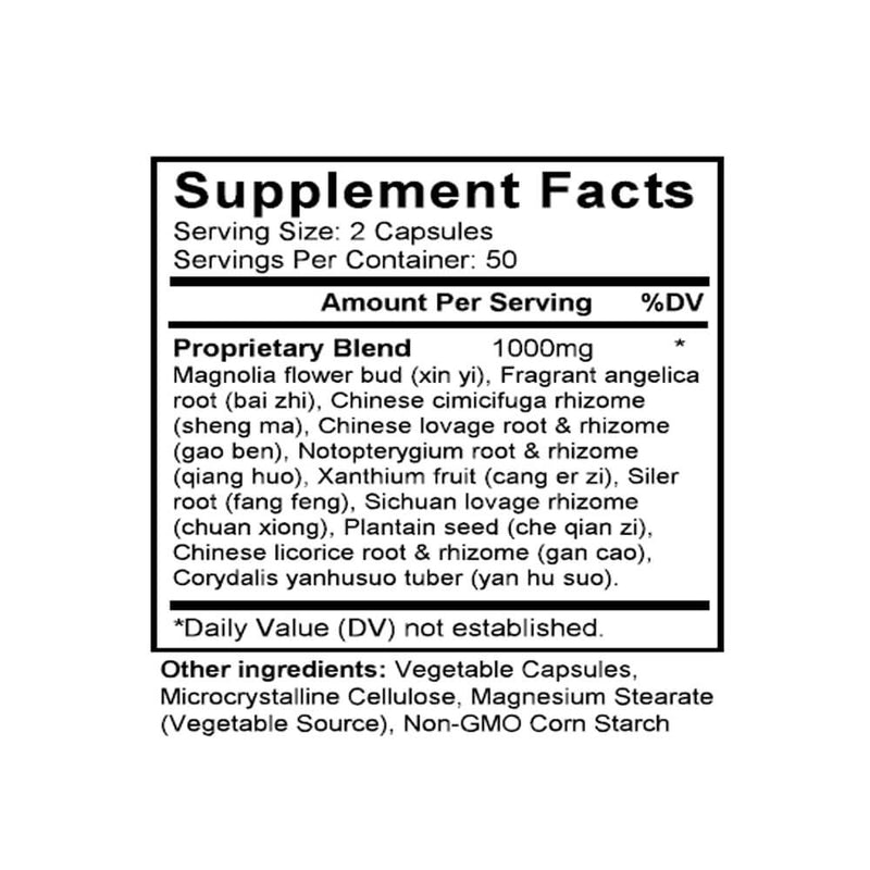 Xin Yi San (Bian Fang) (Magnolia Flower Formula) (100 Capsules) - Supplement Facts