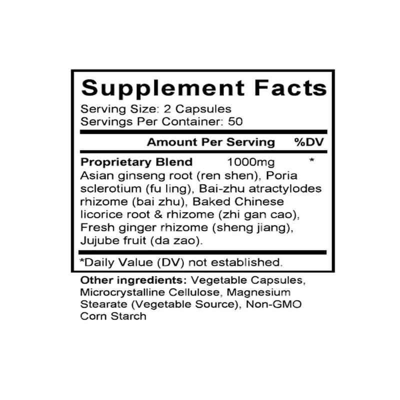 Si Jun Zi Tang (Major Four Herb Combination) (100 Capsules) - Supplement Facts