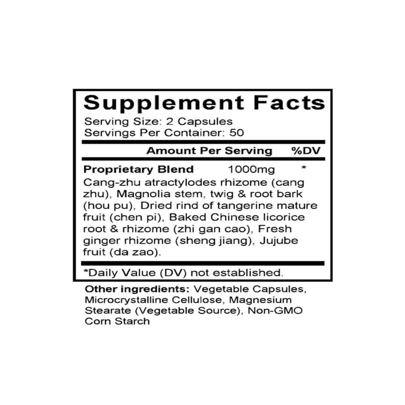 Ping Wei San (Magnolia & Ginger Formula) (100 Capsules) - Supplement Facts