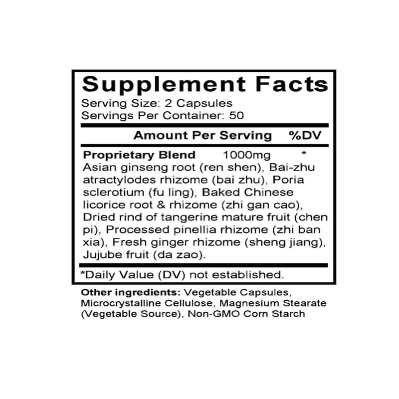 Liu Jun Zi Tang (Major Six Herb Combination) (100 Capsules) - Supplement Facts
