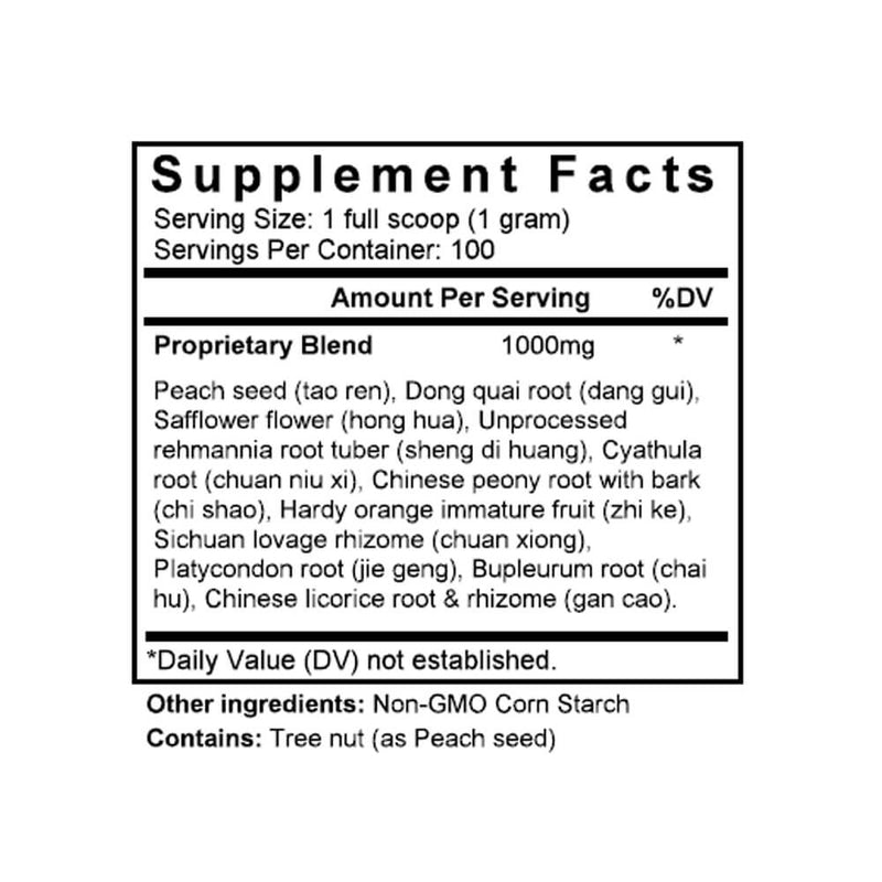 Xue Fu Zhu Yu Tang (Persica & Achyranthes Combination) (100 Grams Granules) - Supplement Facts