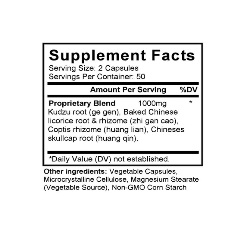 Ge Gen Huang Qin Huang Lian Tang (Pueraria, Coptis & Scute Combination) (100 Capsules) - Supplement Facts