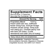 Tao Hong Si Wu Tang (Persica, Carthamus & Tang-kuei Four Combination) (100 Capsules) - Supplement Facts