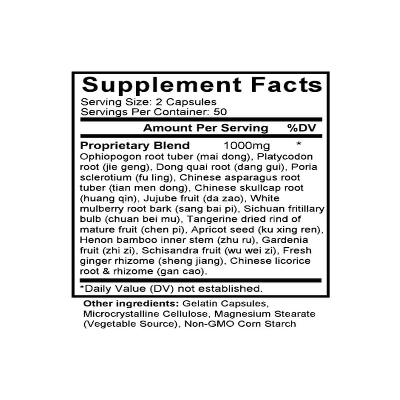 Qing Fei Tang (Platycodon & Fritillaria Combination) (100 Capsules) - Supplement Facts