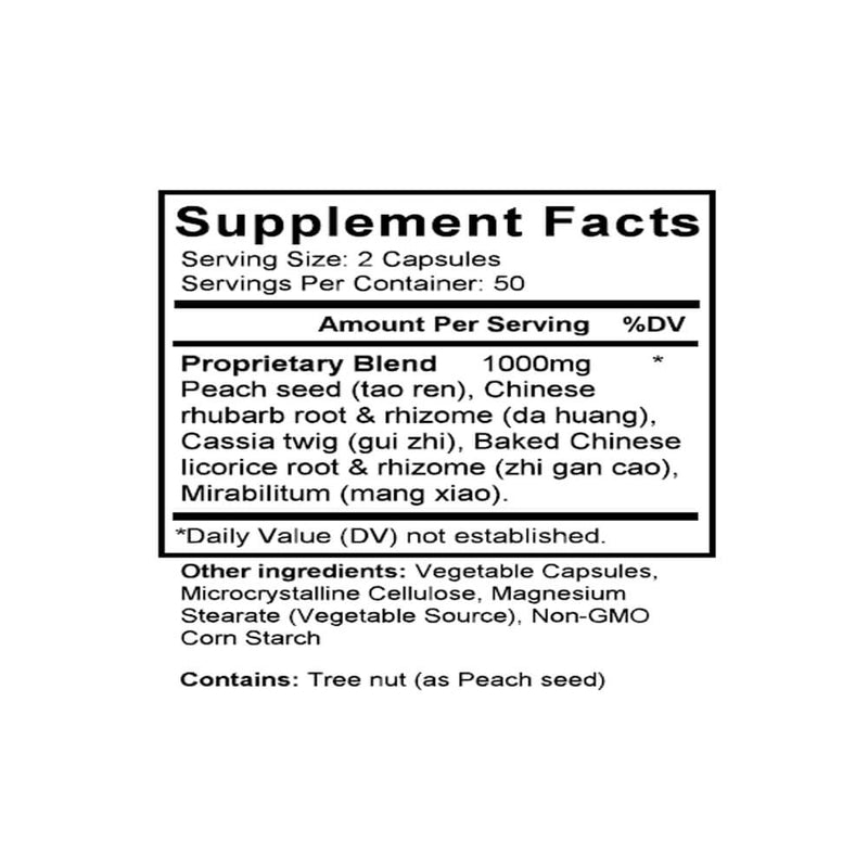 Tao He Cheng Qi Tang (Persica & Rhubarb Combination) (100 Capsules) - Supplement Facts