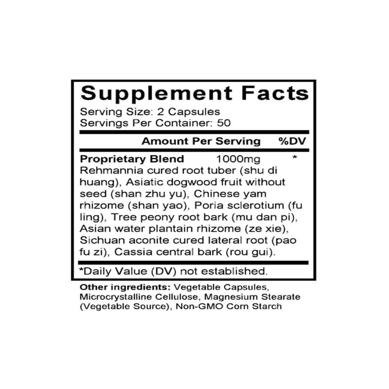 Ba Wei Di Huang Wan (Rehmannia Eight Formula) (100 Capsules) - Supplement Facts