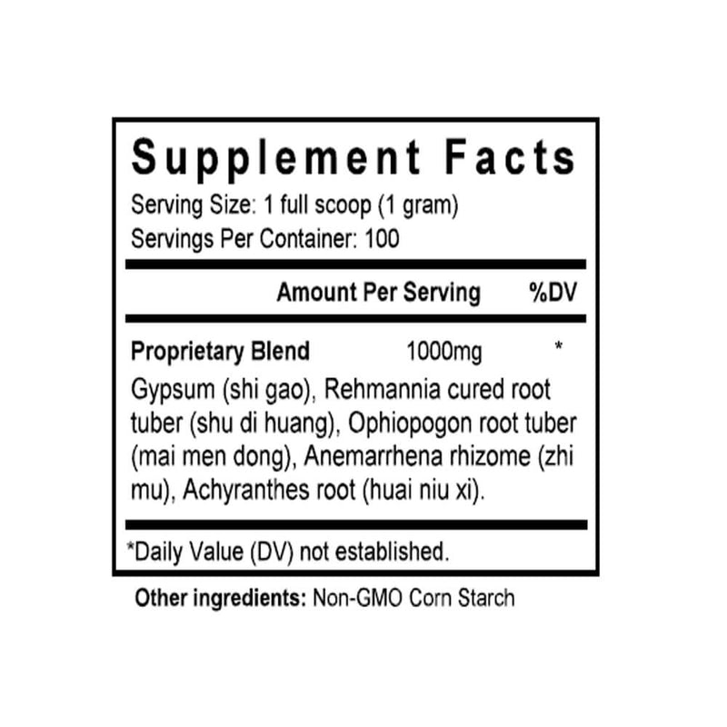 Yu Nu Jian (Rehmannia & Gypsum Combination) (100 Grams Granules) - Supplement Facts