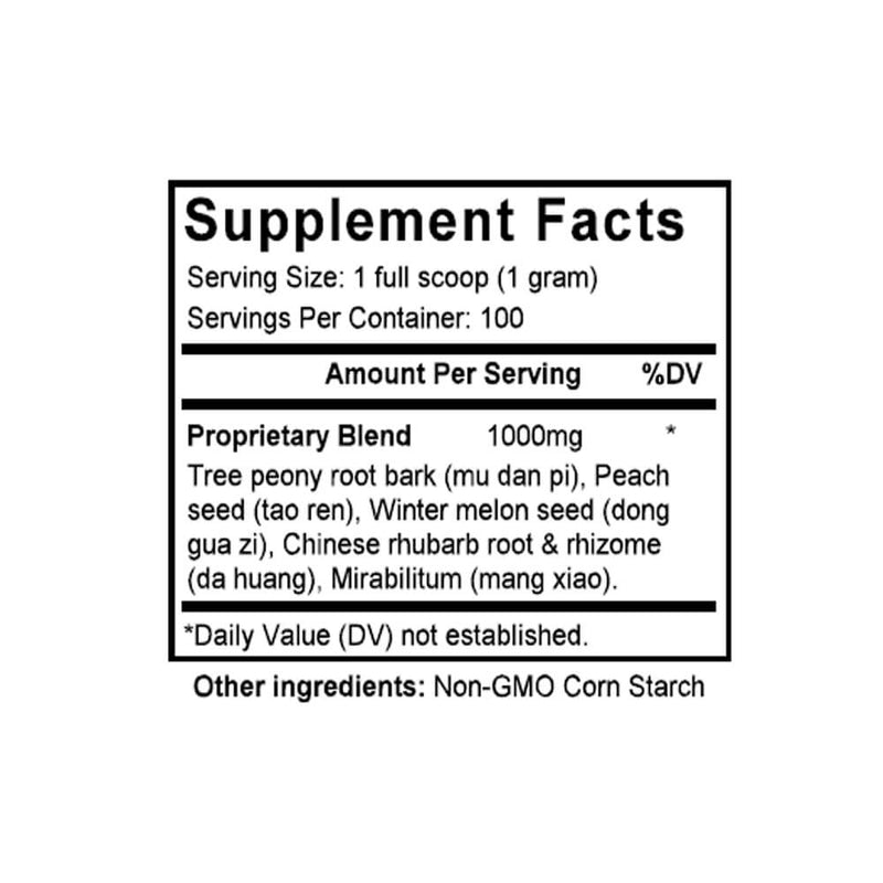 Da Huang Mu Dan Pi Tang (Rhubarb & Moutan Combination) (100 Grams Granules) - Supplement Facts