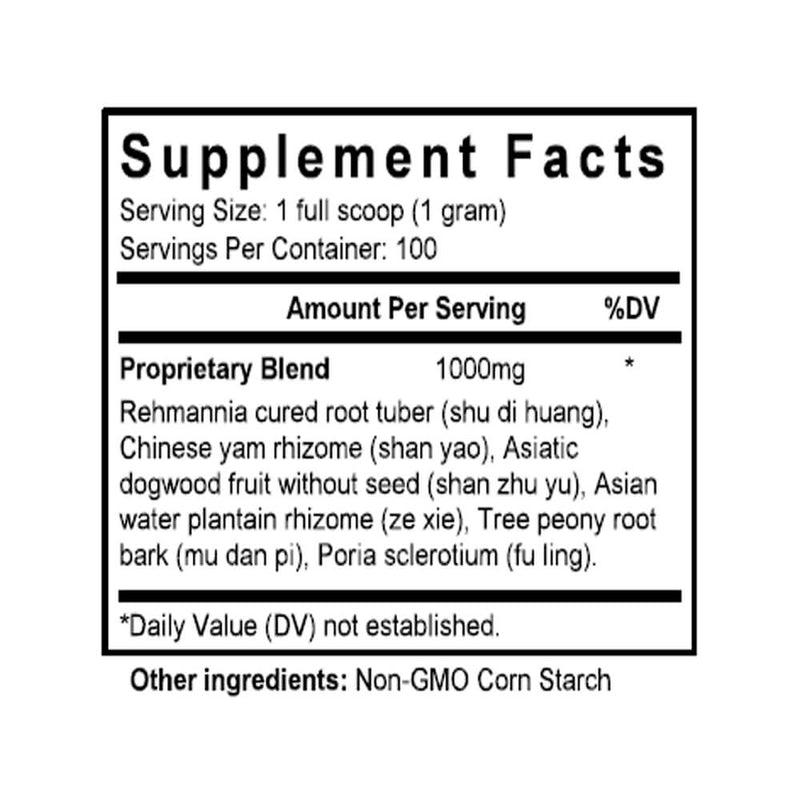 Liu Wei Di Huang Wan (Rehmannia Six Formula) (100 Grams Granules) - Supplement Facts