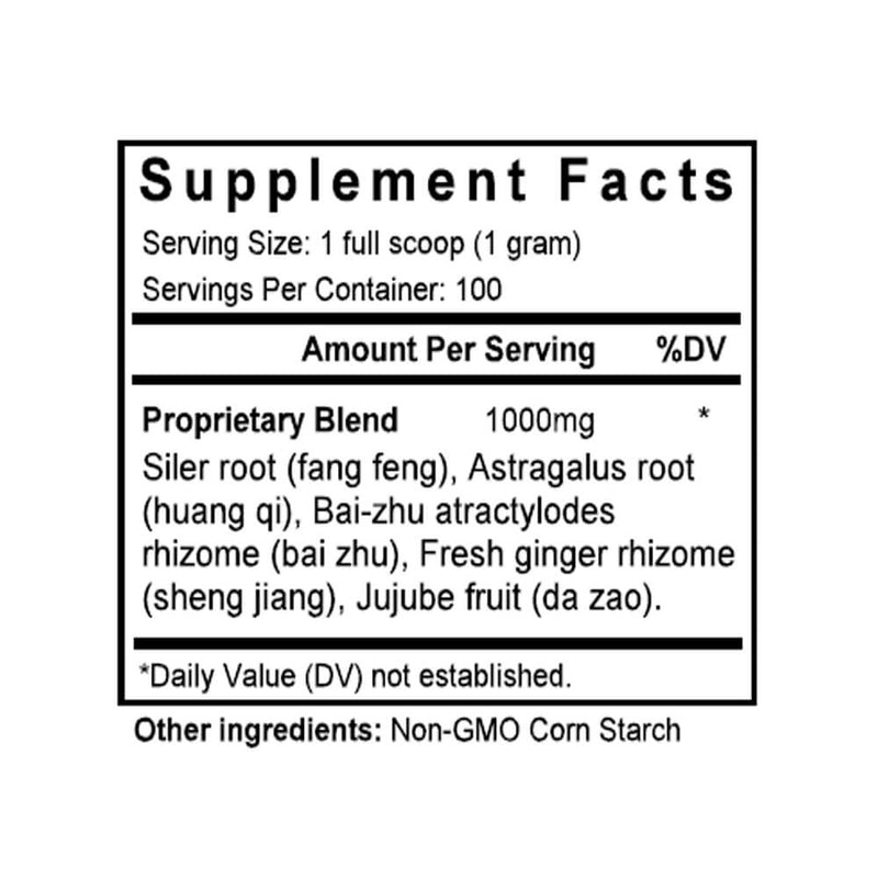 Yu Ping Feng San (Siler & Astragalus Formula) (100 Grams Granules) - Supplement Facts