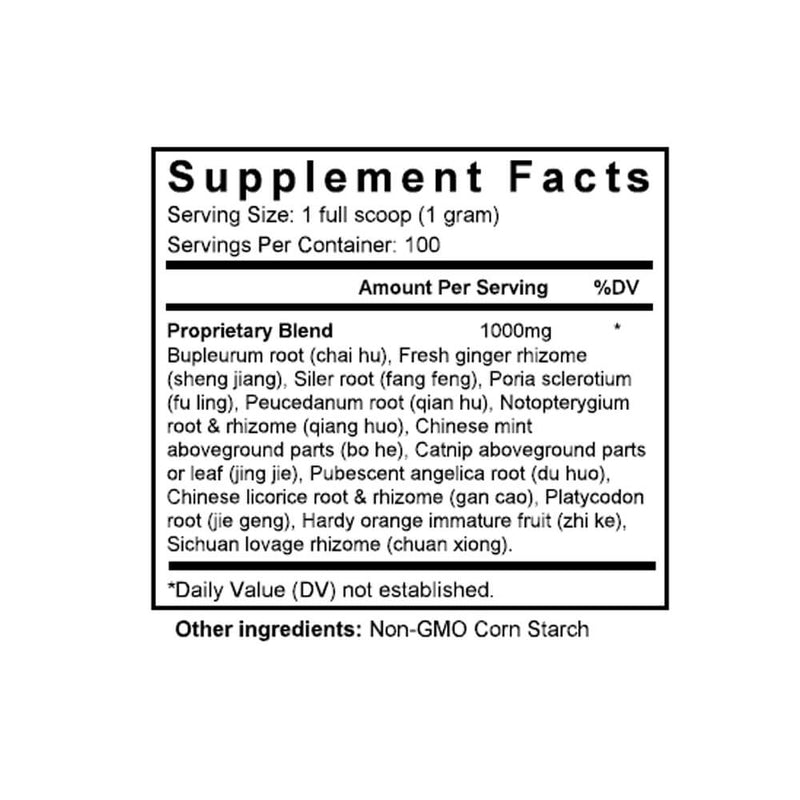 Jing Fang Bai Du San (Schizonepeta & Siler Formula) (100 Grams Granules) - Supplement Facts