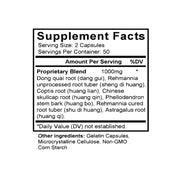 Dang Gui Liu Huang Tang (Tang-kuei & Six Herb Combination) (100 Capsules) - Supplement Facts