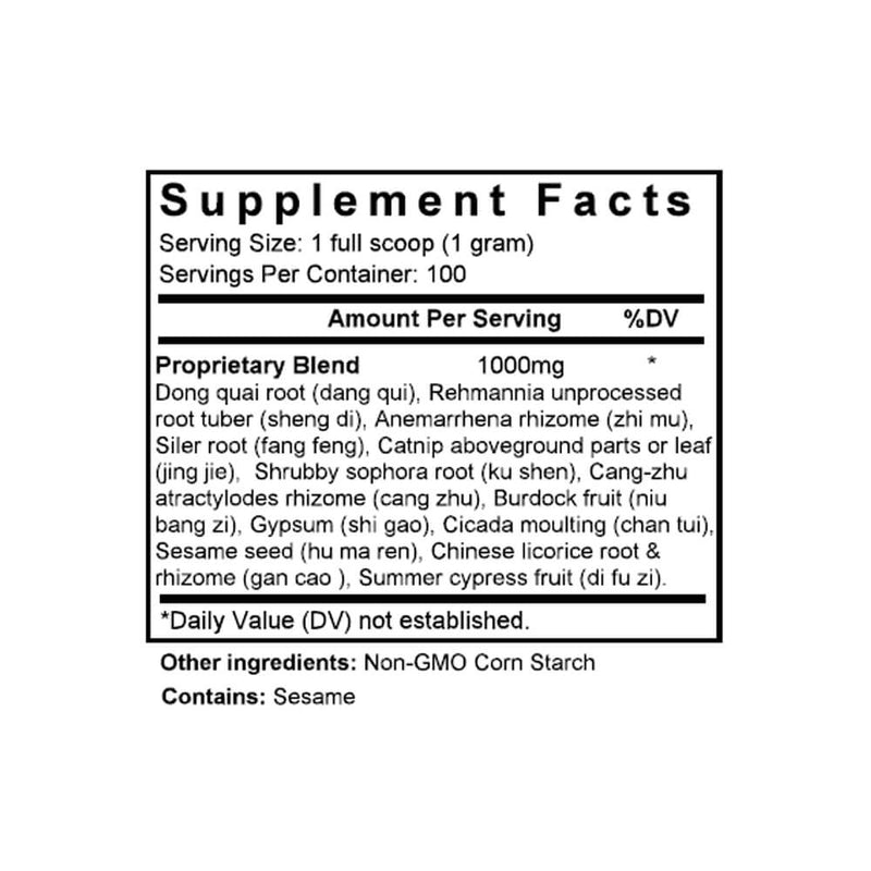 Xiao Feng San (Bian Fang) (Tang-kuei & Arctium Formula) (100 Grams Granules) - Supplement Facts