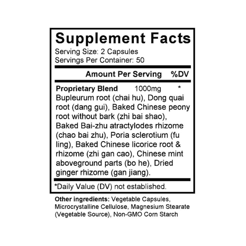 Xiao Yao San (Tang-kuei & Bupleurum Formula) (100 Capsules) - Supplement Facts